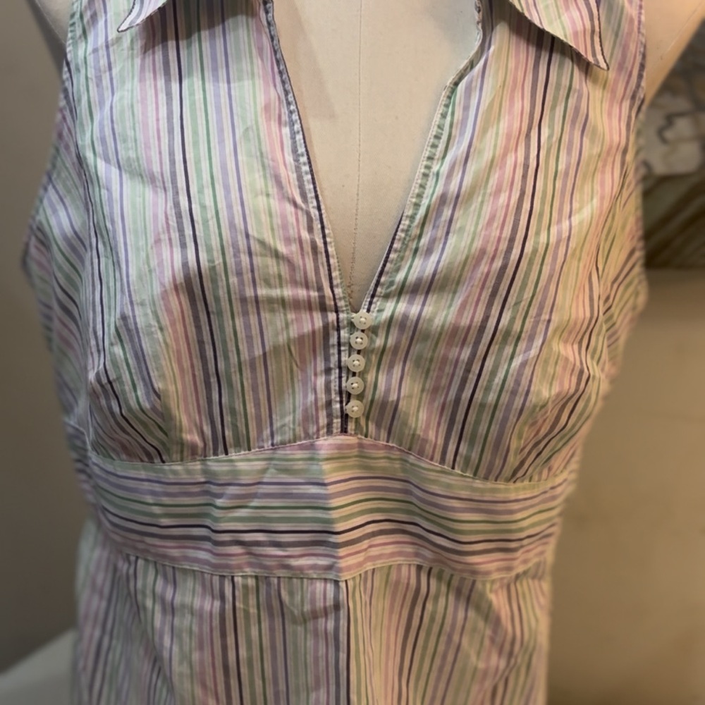 LOFT Pastel Pink Green Purple Stripes Sleeveless V-Neck Blouse XL